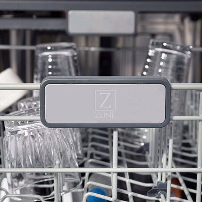 ZLINE Autograph Edition 24 in. Monument Series 3rd Rack Top Touch Control Tall Tub Dishwasher in Black Stainless Steel with Polished Gold Helix Handle, 45dBa (DWMTZ-BS-24-KG)