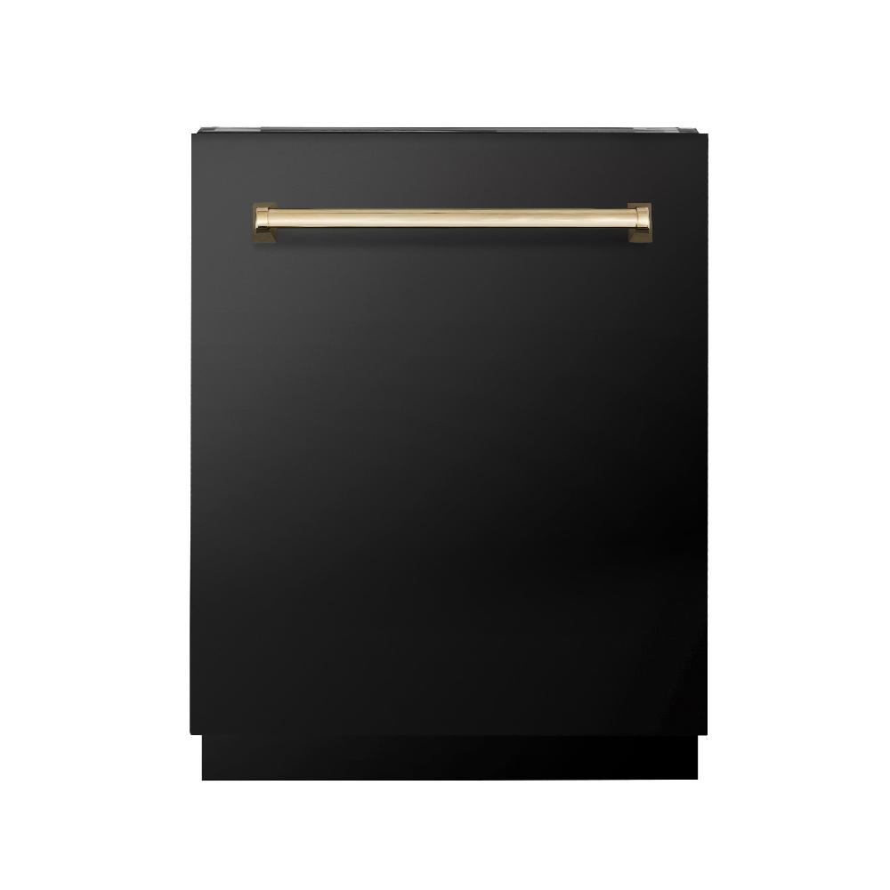 ZLINE Autograph Edition 24 in. 3rd Rack Top Control Tall Tub Dishwasher in Black Stainless Steel with Polished Gold Accent Handle, 51dBa (DWVZ-BS-24-G)