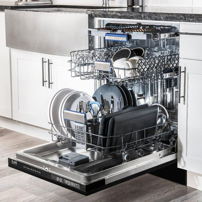 ZLINE Autograph Edition 24 in. 3rd Rack Top Control Tall Tub Dishwasher in Black Stainless Steel with Polished Gold Accent Handle, 51dBa (DWVZ-BS-24-G)