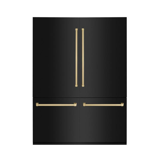 ZLINE Autograph Edition 60 in. 32.2 cu. ft. French Door Built-In Bottom Freezer Refrigerator with Water Dispenser and Ice Maker in Black Stainless Steel with Champagne Bronze Accents (RBIVZ-BS-60-CB)