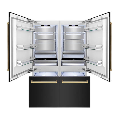 ZLINE Autograph Edition 60 in. 32.2 cu. ft. French Door Built-In Bottom Freezer Refrigerator with Water Dispenser and Ice Maker in Black Stainless Steel with Polished Gold Accents (RBIVZ-BS-60-G)