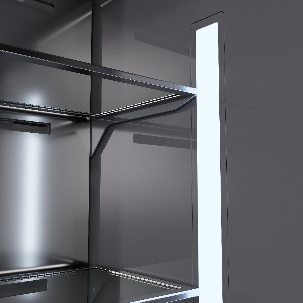 ZLINE Autograph Edition 36 in. 19.6 cu. ft. Panel Ready French Door Built-In Bottom Freezer Refrigerator with Water Dispenser and Ice Maker with Graphite Gray Interior and Champagne Bronze Accents (GRBIVZ-36-CB)