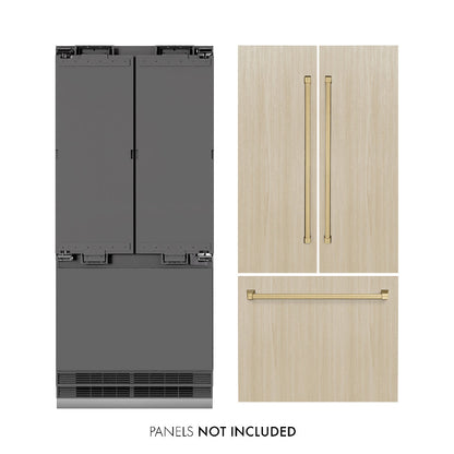 ZLINE Autograph Edition 36 in. 19.6 cu. ft. Panel Ready French Door Built-In Bottom Freezer Refrigerator with Water Dispenser and Ice Maker with Graphite Gray Interior and Champagne Bronze Accents (GRBIVZ-36-CB)