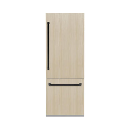 ZLINE Autograph Edition 30 in. 16.1 cu. ft. Panel Ready Built-In Bottom Freezer Refrigerator with Water Dispenser and Ice Maker with Matte Black Accents (RBIVZ-30-MB)