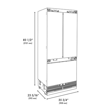 ZLINE Autograph Edition 36 in. 19.6 cu. ft. Panel Ready French Door Built-In Bottom Freezer Refrigerator with Water Dispenser and Ice Maker with Champagne Bronze Accents (RBIVZ-36-CB)