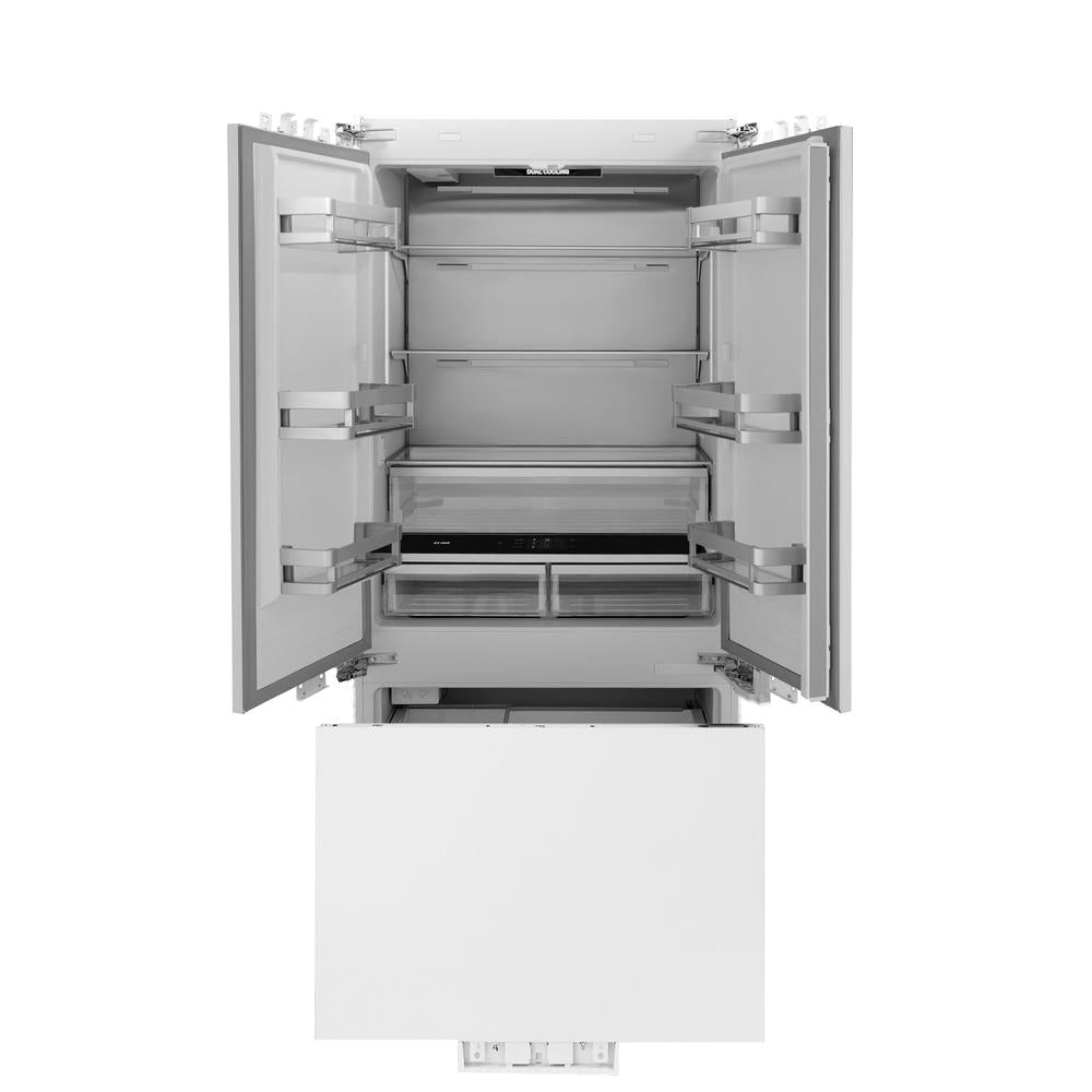ZLINE Autograph Edition 36 in. 19.6 cu. ft. Panel Ready French Door Built-In Bottom Freezer Refrigerator with Water Dispenser and Ice Maker with Champagne Bronze Accents (RBIVZ-36-CB)