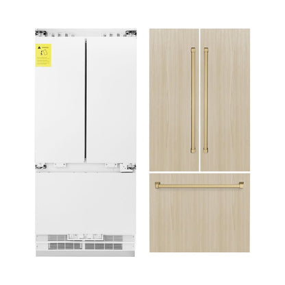 ZLINE Autograph Edition 36 in. 19.6 cu. ft. Panel Ready French Door Built-In Bottom Freezer Refrigerator with Water Dispenser and Ice Maker with Champagne Bronze Accents (RBIVZ-36-CB)