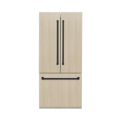 ZLINE Autograph Edition 36 in. 19.6 cu. ft. Panel Ready French Door Built-In Bottom Freezer Refrigerator with Water Dispenser and Ice Maker with Matte Black Accents (RBIVZ-36-MB)
