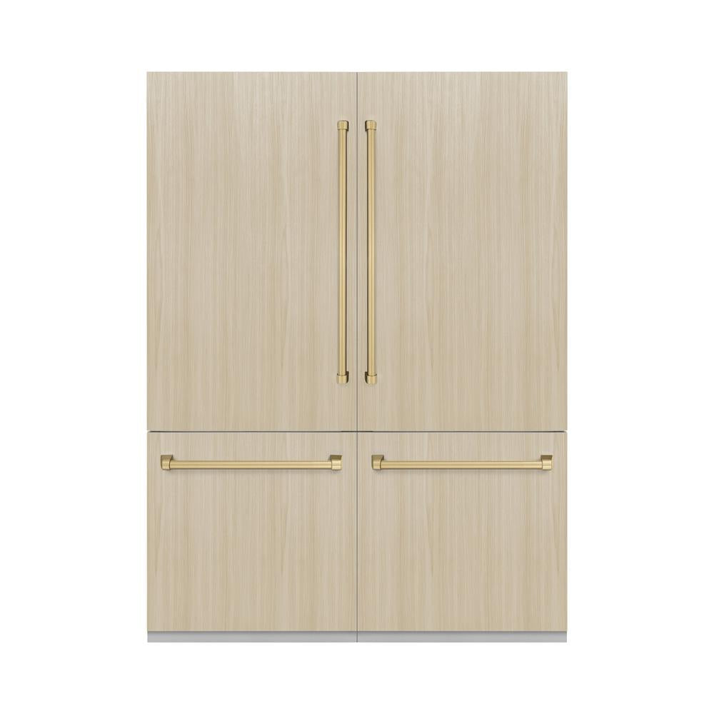 ZLINE Autograph Edition 60 in. 32.2 cu. ft. Panel Ready French Door Built-In Bottom Freezer Refrigerator with Water Dispenser and Ice Maker with Champagne Bronze Accents (RBIVZ-60-CB)