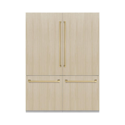 ZLINE Autograph Edition 60 in. 32.2 cu. ft. Panel Ready French Door Built-In Bottom Freezer Refrigerator with Water Dispenser and Ice Maker with Champagne Bronze Accents (RBIVZ-60-CB)