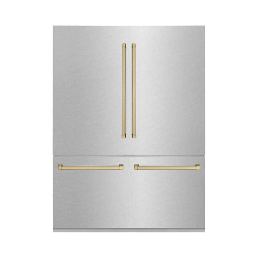 ZLINE Autograph Edition 60 in. 32.2 cu. ft. French Door Built-In Bottom Freezer Refrigerator with Water Dispenser and Ice Maker in Satin Stainless Steel with Champagne Bronze Accents (RBIVZ-SN-60-CB)