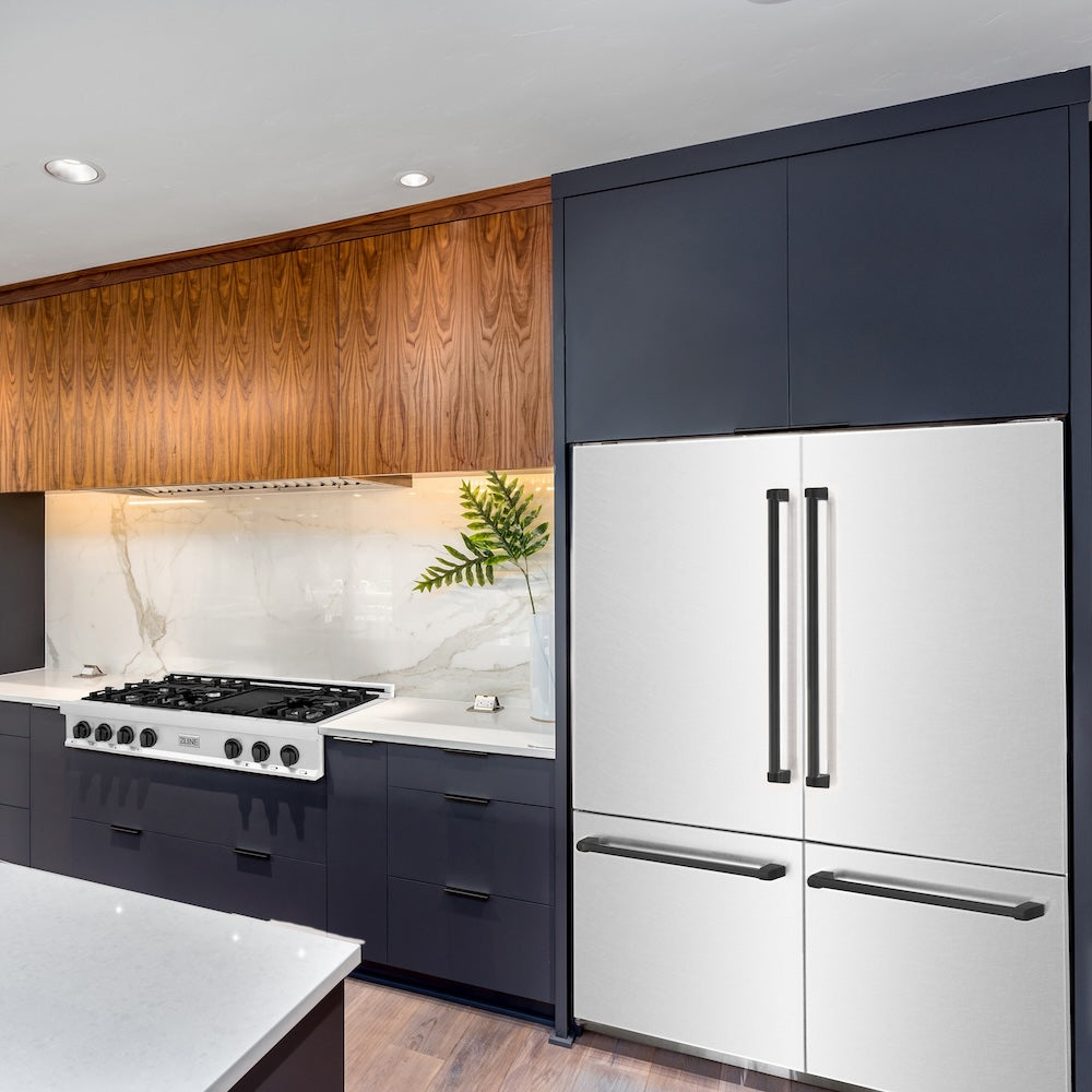 ZLINE Autograph Edition 60 in. 32.2 cu. ft. French Door Built-In Bottom Freezer Refrigerator with Water Dispenser and Ice Maker in Satin Stainless Steel with Matte Black Accents (RBIVZ-SN-60-MB)