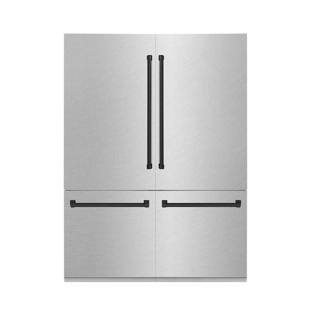 ZLINE Autograph Edition 60 in. 32.2 cu. ft. French Door Built-In Bottom Freezer Refrigerator with Water Dispenser and Ice Maker in Satin Stainless Steel with Matte Black Accents (RBIVZ-SN-60-MB)