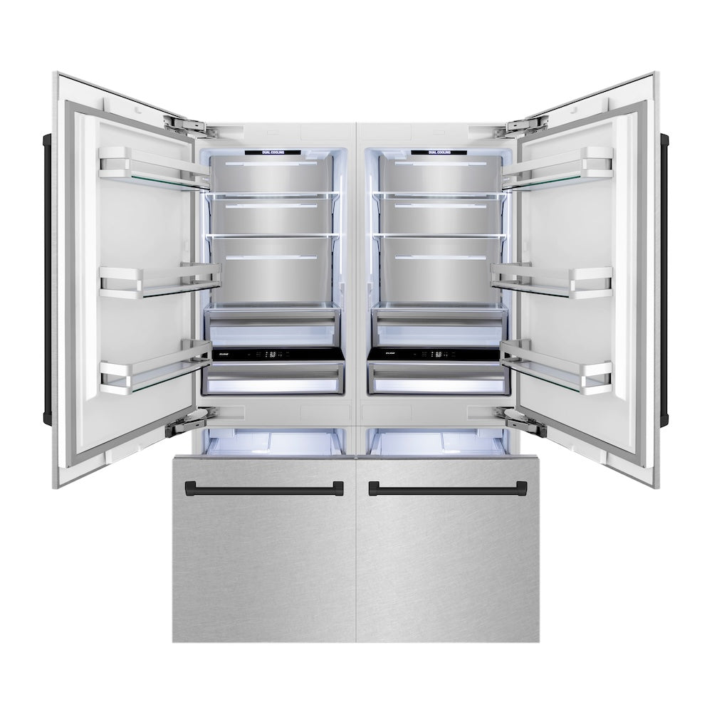 ZLINE Autograph Edition 60 in. 32.2 cu. ft. French Door Built-In Bottom Freezer Refrigerator with Water Dispenser and Ice Maker in Satin Stainless Steel with Matte Black Accents (RBIVZ-SN-60-MB)