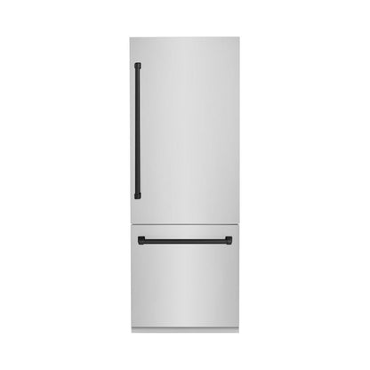 ZLINE Autograph Edition 30 in. 16.1 cu. ft. Built-In Bottom Freezer Refrigerator with Water Dispenser and Ice Maker in Stainless Steel with Matte Black Accents (RBIVZ-304-30-MB)