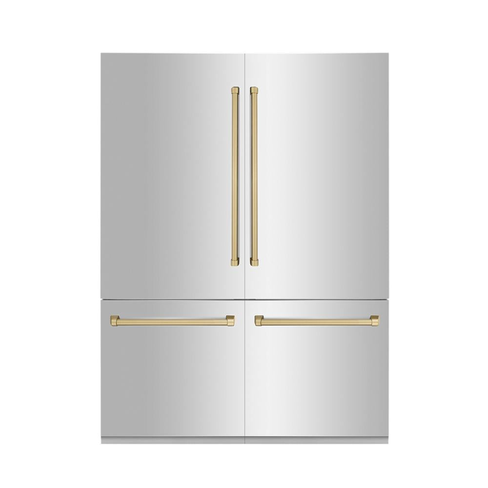 ZLINE Autograph Edition 60 in. 32.2 cu. ft. French Door Built-In Bottom Freezer Refrigerator with Water Dispenser and Ice Maker in Stainless Steel with Champagne Bronze Accents (RBIVZ-304-60-CB)