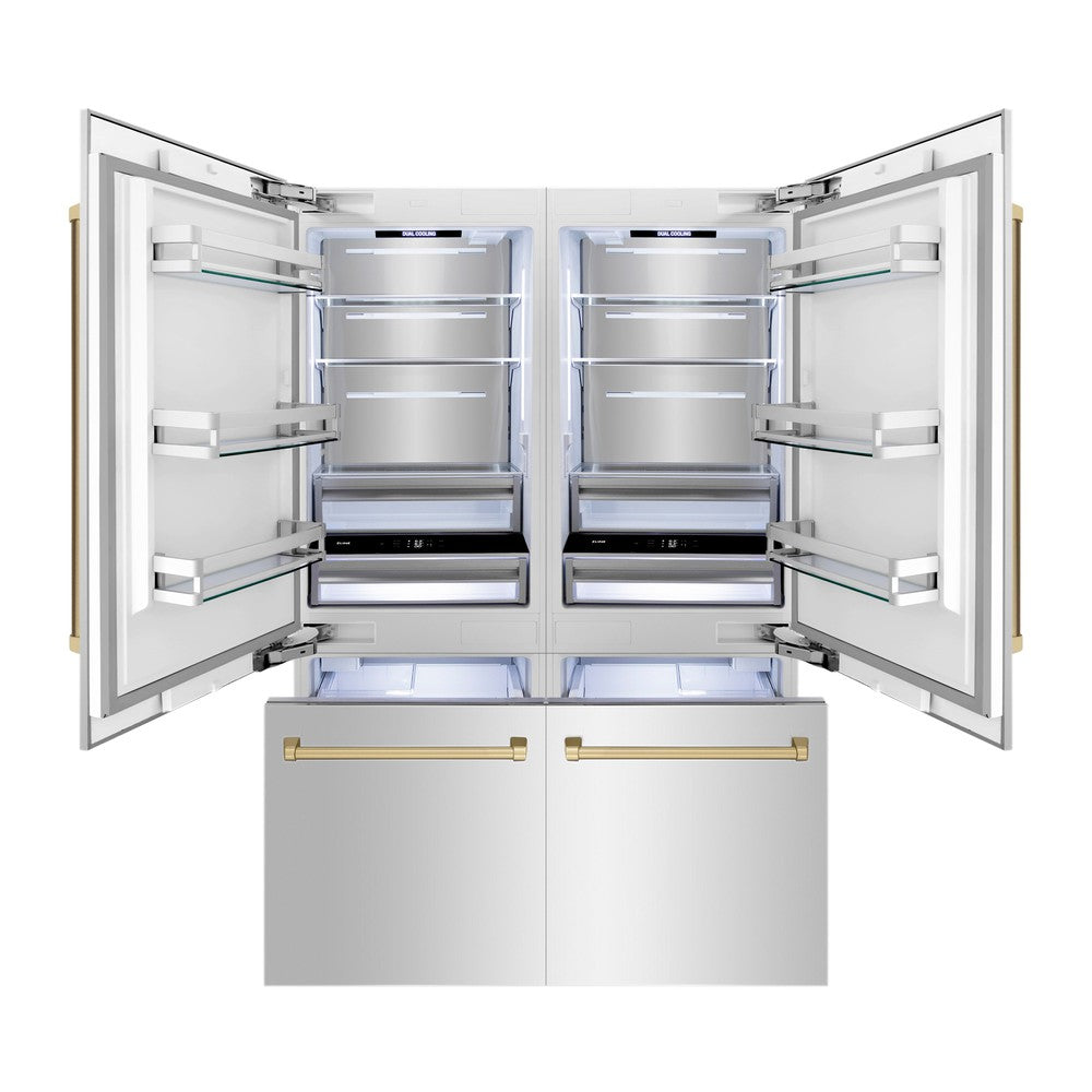 ZLINE Autograph Edition 60 in. 32.2 cu. ft. French Door Built-In Bottom Freezer Refrigerator with Water Dispenser and Ice Maker in Stainless Steel with Champagne Bronze Accents (RBIVZ-304-60-CB)
