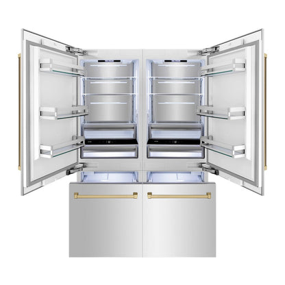 ZLINE Autograph Edition 60 in. 32.2 cu. ft. French Door Built-In Bottom Freezer Refrigerator with Water Dispenser and Ice Maker in Stainless Steel with Champagne Bronze Accents (RBIVZ-304-60-CB)