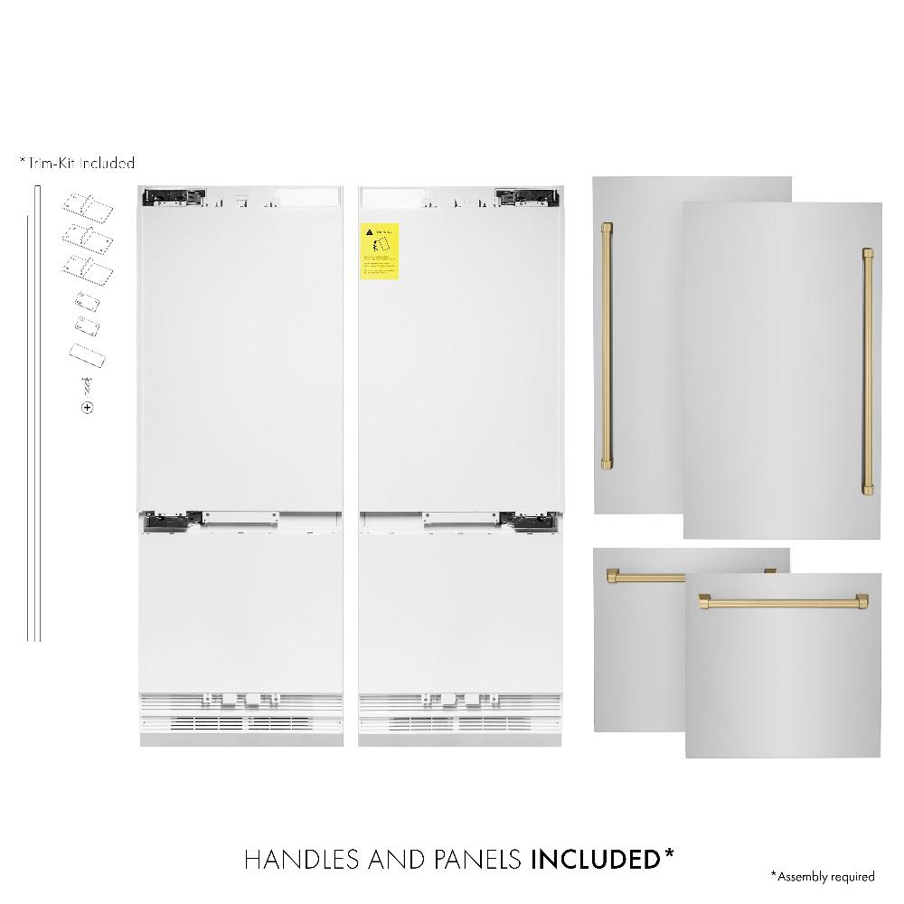 ZLINE Autograph Edition 60 in. 32.2 cu. ft. French Door Built-In Bottom Freezer Refrigerator with Water Dispenser and Ice Maker in Stainless Steel with Champagne Bronze Accents (RBIVZ-304-60-CB)