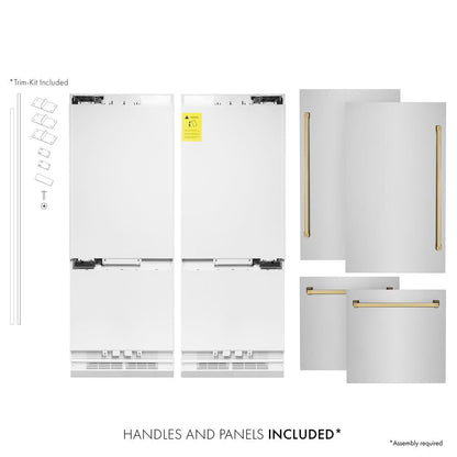 ZLINE Autograph Edition 60 in. 32.2 cu. ft. French Door Built-In Bottom Freezer Refrigerator with Water Dispenser and Ice Maker in Stainless Steel with Polished Gold Accents (RBIVZ-304-60-G)