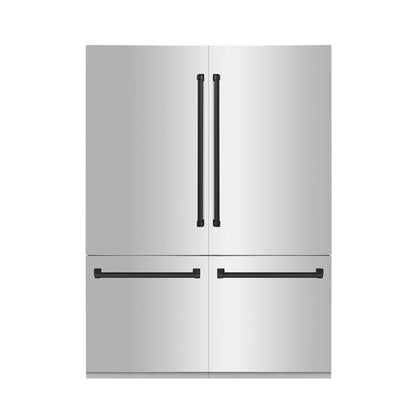 ZLINE Autograph Edition 60 in. 32.2 cu. ft. French Door Built-In Bottom Freezer Refrigerator with Water Dispenser and Ice Maker in Stainless Steel with Matte Black Accents (RBIVZ-304-60-MB)