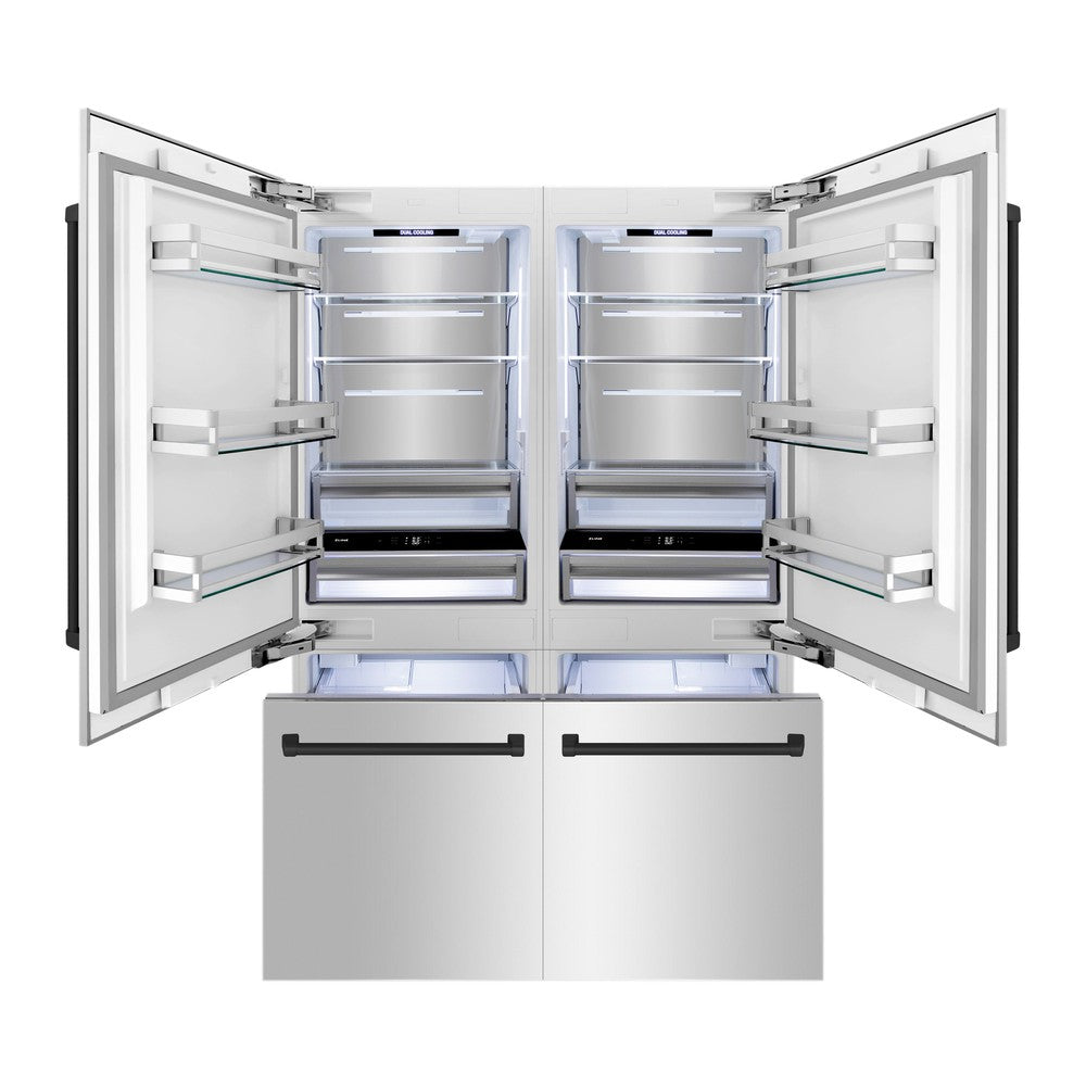 ZLINE Autograph Edition 60 in. 32.2 cu. ft. French Door Built-In Bottom Freezer Refrigerator with Water Dispenser and Ice Maker in Stainless Steel with Matte Black Accents (RBIVZ-304-60-MB)