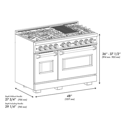 ZLINE Autograph Edition 48 in. 6.7 cu. ft. Classic Double Oven Gas Range with 8 Burner Cooktop in Black Stainless Steel and Champagne Bronze Accents (CGRBZ-48-CB)