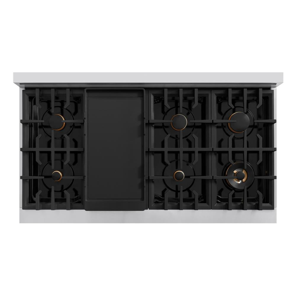 ZLINE Autograph Edition 48 in. 6.7 cu. ft. Classic Double Oven Dual Fuel Range with 8 Burner Gas Cooktop in Stainless Steel with Black Matte Doors and Champagne Bronze Accents (CDRZ-BLM-48-CB)