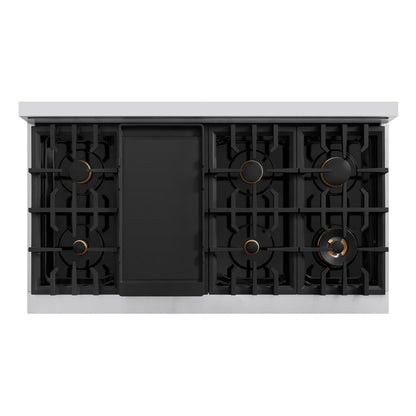 ZLINE Autograph Edition 48 in. 6.7 cu. ft. Classic Double Oven Gas Range with 8 Burner Cooktop in Stainless Steel with Black Matte Doors and Polished Gold Accents (CGRZ-BLM-48-G)