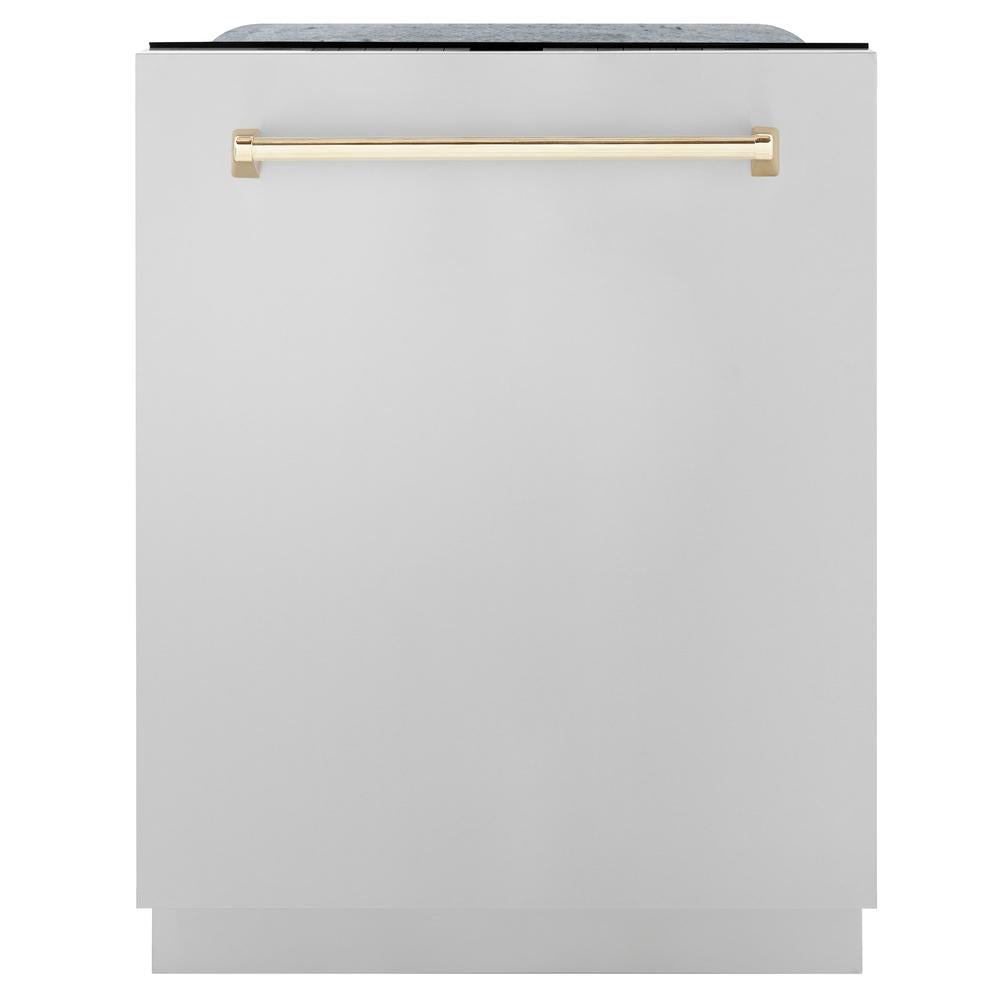 ZLINE Autograph Edition 48 in. Kitchen Package with Stainless Steel Dual Fuel Range, Range Hood and Dishwasher with Polished Gold Accents (3AKP-RARHDWM48-G)