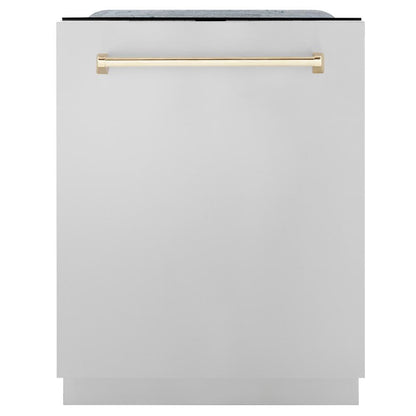 ZLINE Autograph Edition 48 in. Kitchen Package with Stainless Steel Dual Fuel Range, Range Hood and Dishwasher with Polished Gold Accents (3AKP-RARHDWM48-G)