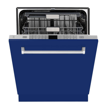 ZLINE 24 in. Monument Series 3rd Rack Top Touch Control Dishwasher with Blue Gloss Panel, 45dBa (DWMT-BG-24)