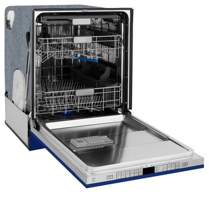 ZLINE 24 in. Monument Series 3rd Rack Top Touch Control Dishwasher with Blue Gloss Panel, 45dBa (DWMT-BG-24)