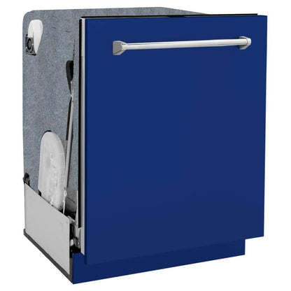 ZLINE 24 in. Monument Series 3rd Rack Top Touch Control Dishwasher with Blue Matte Panel, 45dBa (DWMT-BM-24)