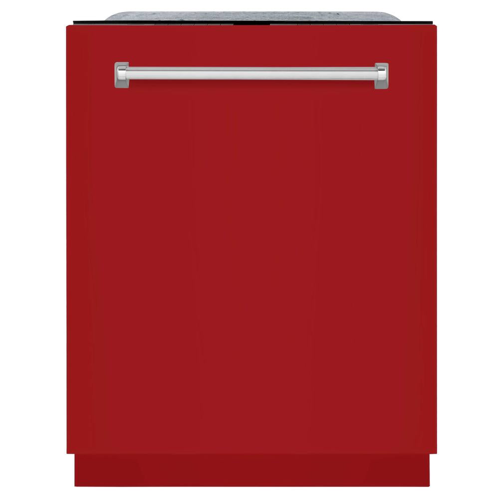 ZLINE 24 in. Monument Series 3rd Rack Top Touch Control Dishwasher with Red Gloss Panel, 45dBa (DWMT-RG-24)