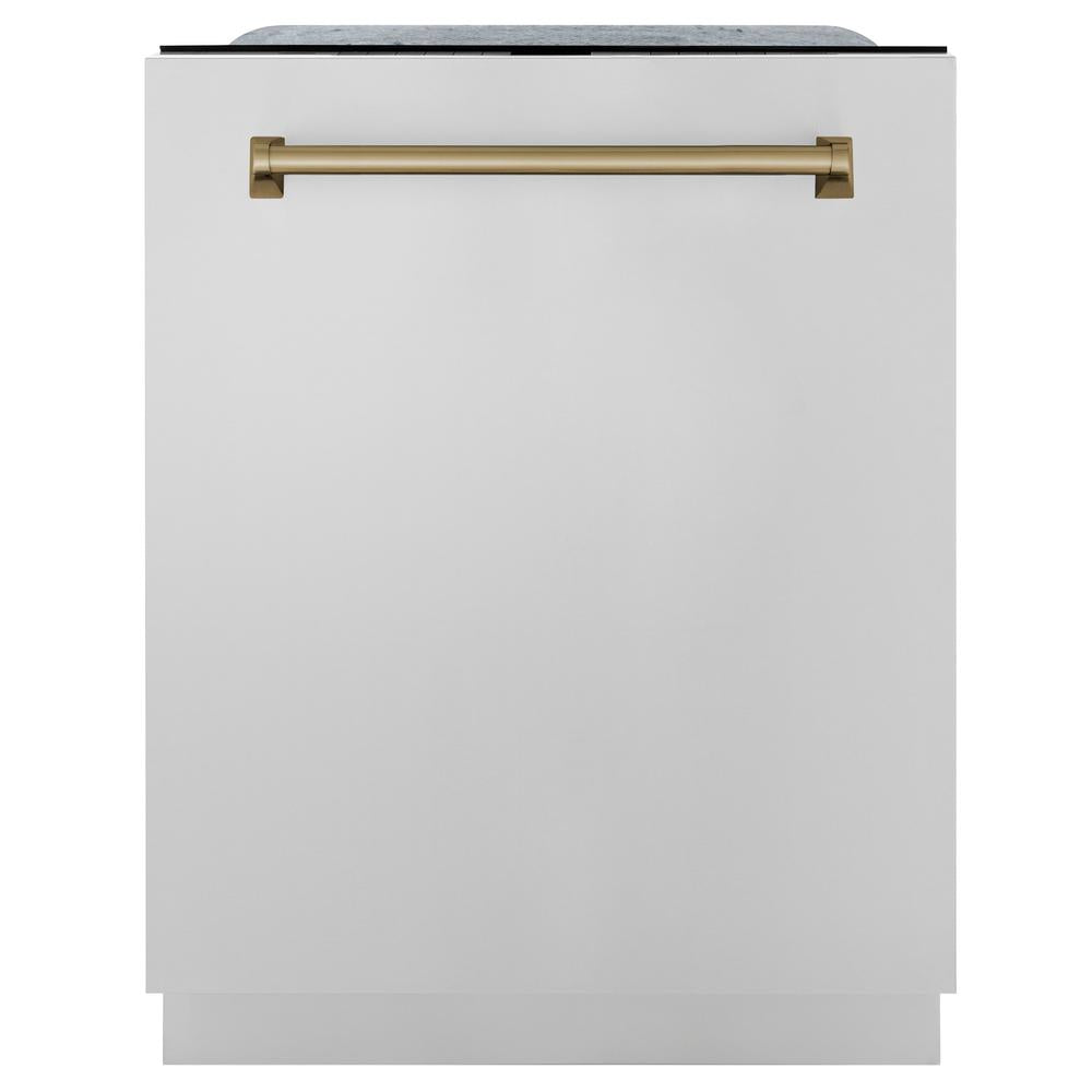 ZLINE Autograph Edition 36 in. Kitchen Package with Stainless Steel Dual Fuel Range, Range Hood, Dishwasher and Refrigerator with Champagne Bronze Accents (4KAPR-RARHDWM36-CB)