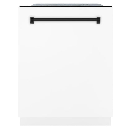 ZLINE Autograph Edition 48 in. Kitchen Package with Stainless Steel Dual Fuel Range with White Matte Door, Range Hood and Dishwasher with Matte Black Accents (3AKP-RAWMRHDWM48-MB)