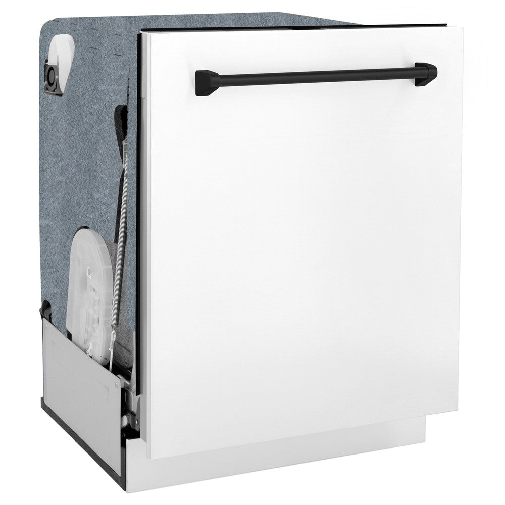 ZLINE Autograph Edition 24 in. Monument Series 3rd Rack Top Touch Control Tall Tub Dishwasher in White Matte with Matte Black Accent Handle, 45dBa (DWMTZ-WM-24-MB)