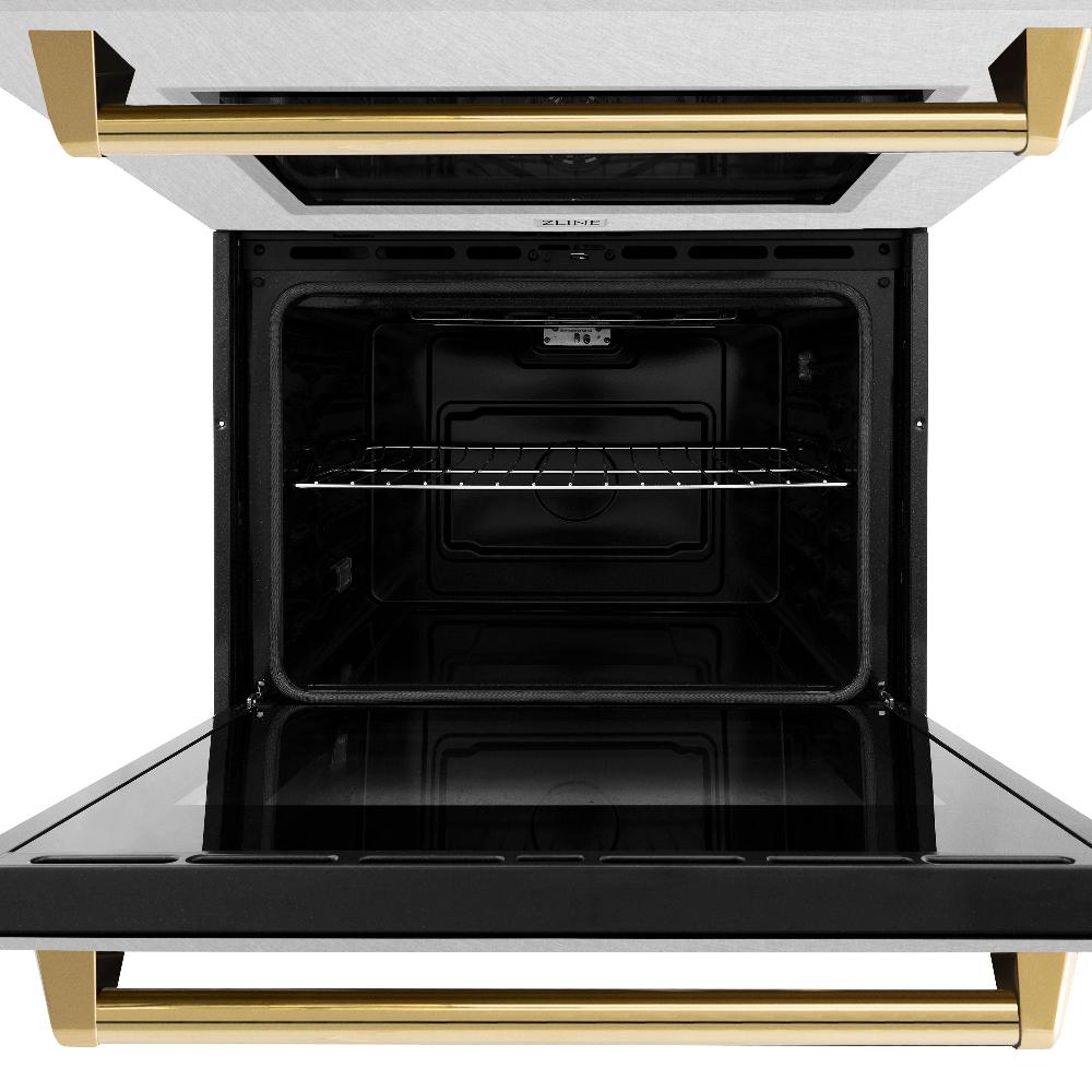 ZLINE Autograph Edition 30 in. Professional True Convection Double Wall Oven with Air Fry and Self Clean in Stainless Steel with Polished Gold Handles (WADZ-30-G)