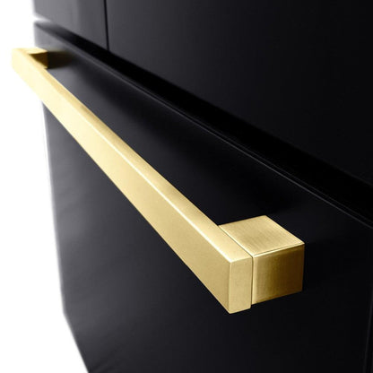 ZLINE Autograph Edition 36 in. 28.9 cu. ft. Standard-Depth French Door External Water Dispenser Refrigerator with Dual Ice Maker in Fingerprint-Resistant Black Stainless Steel and Polished Gold Modern Handles (RSMZ-W-36-BS-FG)