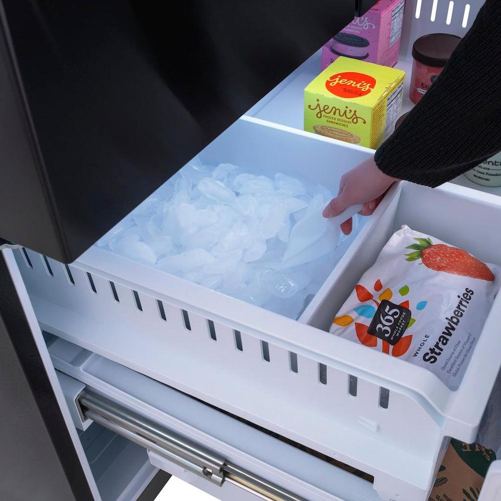 ZLINE Autograph Edition 36 in. 28.9 cu. ft. Standard-Depth French Door External Water Dispenser Refrigerator with Dual Ice Maker in Fingerprint-Resistant Black Stainless Steel and Champagne Bronze Modern Handles (RSMZ-W36-BS-FCB)