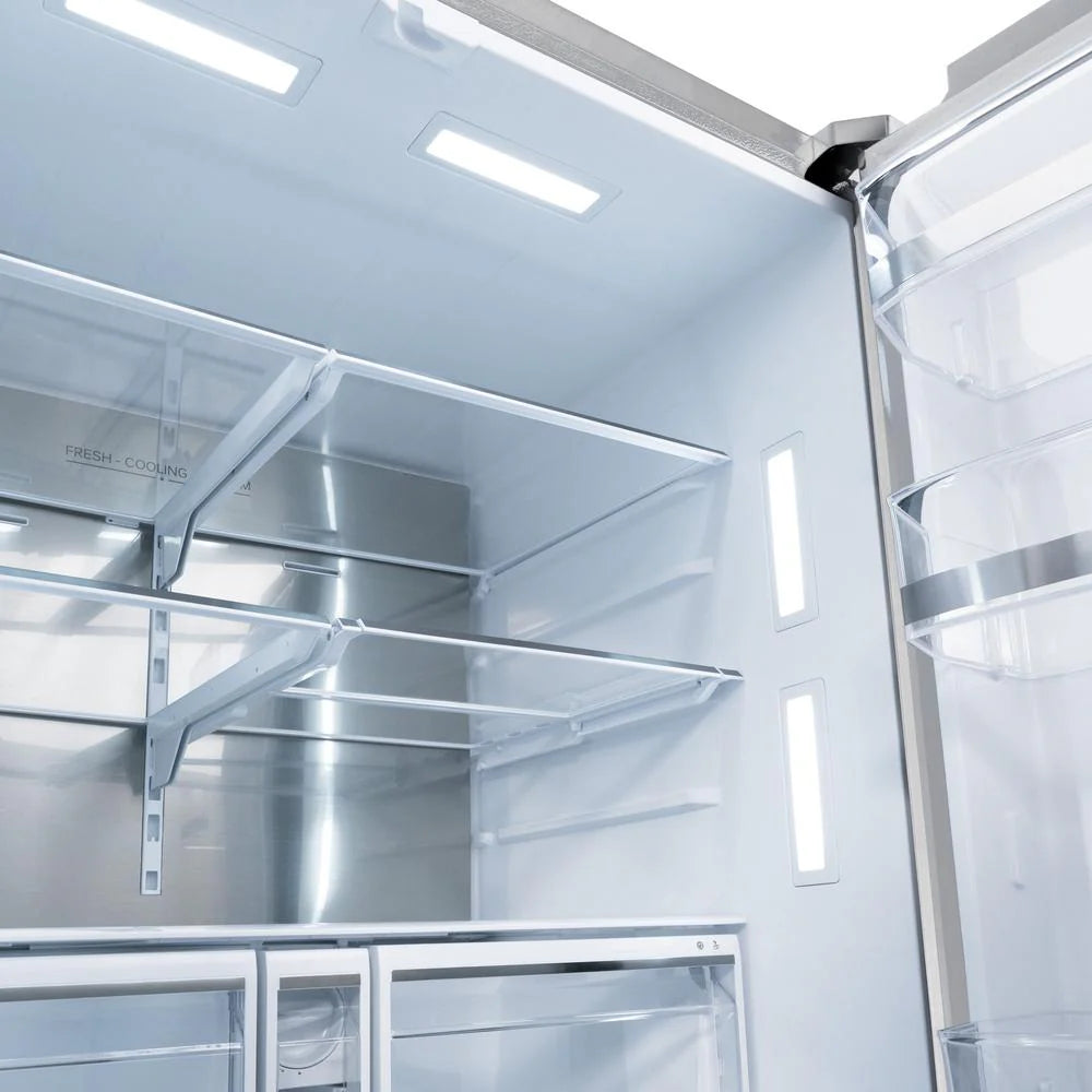 ZLINE Autograph Edition 36 in. 28.9 cu. ft. Standard-Depth French Door External Water Dispenser Refrigerator with Dual Ice Maker in Fingerprint-Resistant Stainless Steel and Matte Black Modern Handles (RSMZ-W-36-FMB)