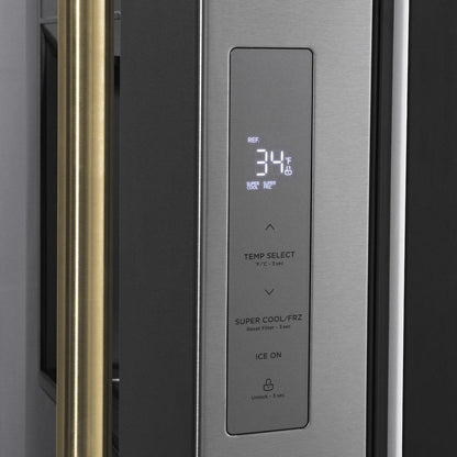 ZLINE Autograph Edition 36 in. 28.9 cu. ft. Standard-Depth French Door External Water Dispenser Refrigerator with Dual Ice Maker in Fingerprint-Resistant Stainless Steel and Polished Gold Traditional Handles (RSMZ-W-36-G)