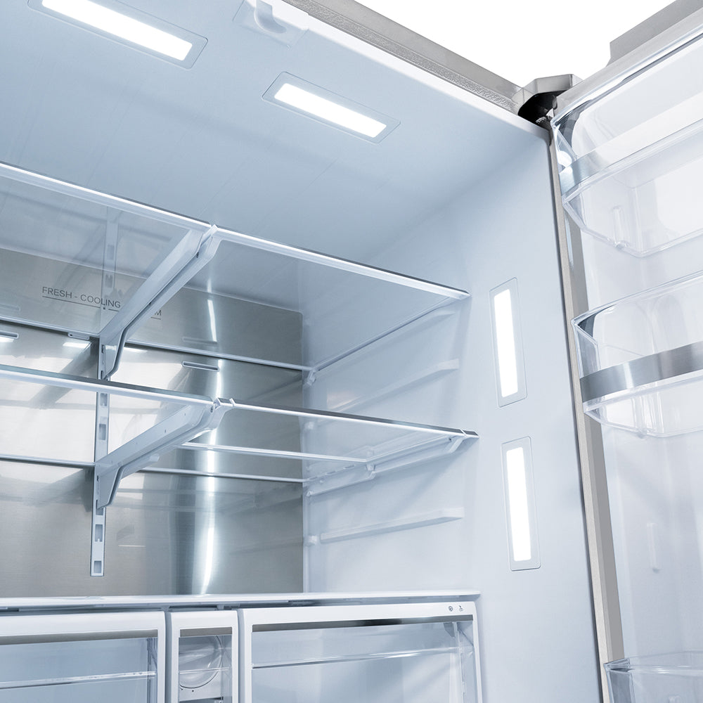 ZLINE Autograph Edition 36 in. 28.9 cu. ft. Standard-Depth French Door External Water Dispenser Refrigerator with Dual Ice Maker in Fingerprint-Resistant Stainless Steel and Polished Nickel Helix Handles (RSMZ-W-36-KPN)
