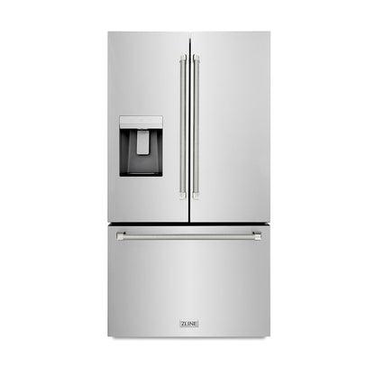 ZLINE Autograph Edition 36 in. 28.9 cu. ft. Standard-Depth French Door External Water Dispenser Refrigerator with Dual Ice Maker in Fingerprint-Resistant Stainless Steel and Polished Nickel Helix Handles (RSMZ-W-36-KPN)