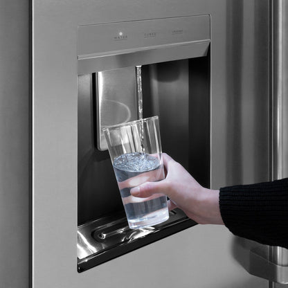 ZLINE Autograph Edition 36 in. 28.9 cu. ft. Standard-Depth French Door External Water Dispenser Refrigerator with Dual Ice Maker in Fingerprint-Resistant Stainless Steel and Matte Black Traditional Handles (RSMZ-W-36-MB)