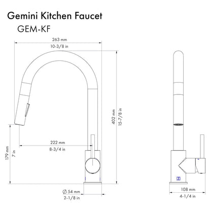 ZLINE Autograph Edition Gemini Pull Down Single Handle Kitchen Faucet in Brushed Nickel and Champagne Bronze (GEM-KF-ZBNCB)
