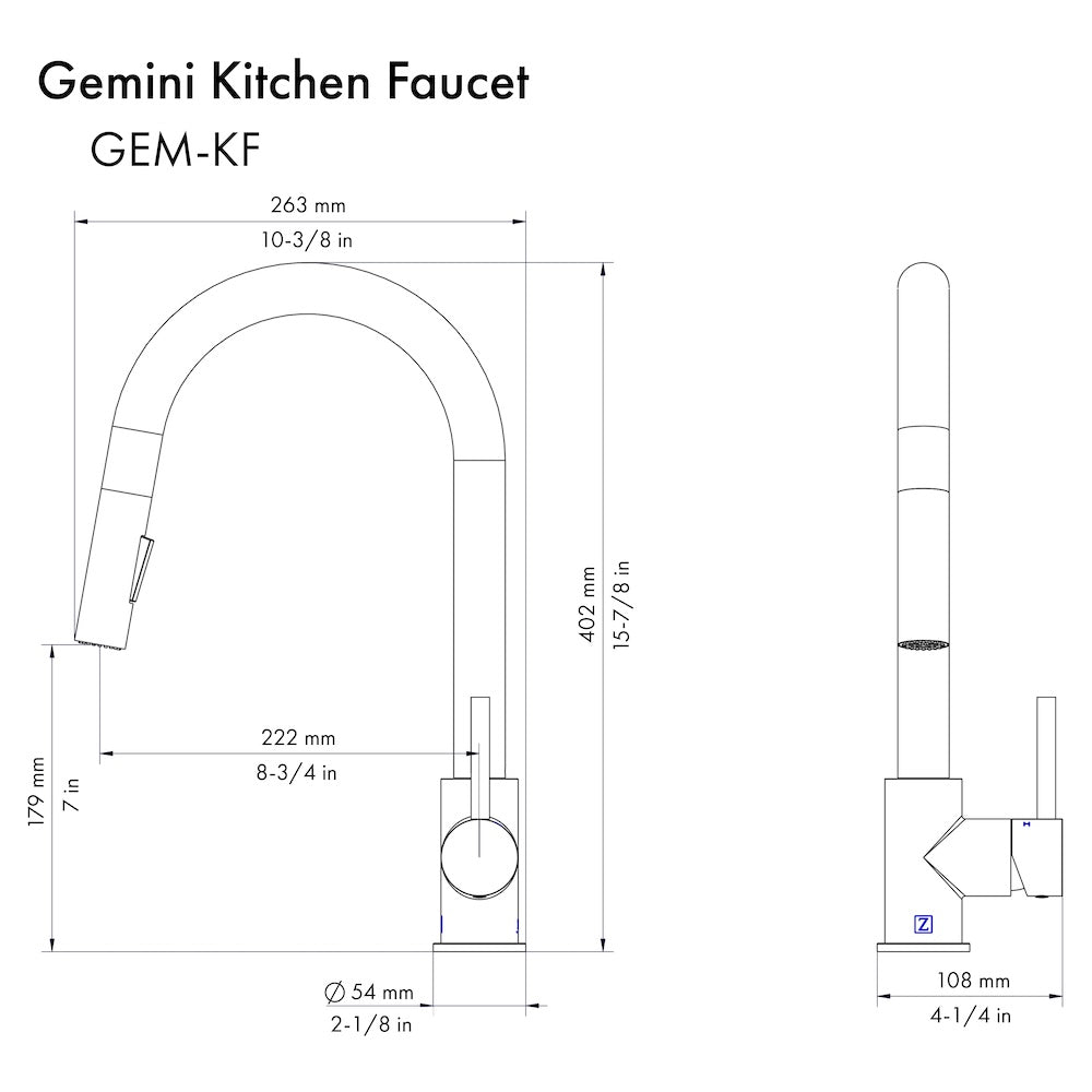 ZLINE Autograph Edition Gemini Pull Down Single Handle Kitchen Faucet in Matte Black and Champagne Bronze (GEM-KF-ZMBCB)