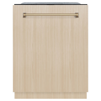 ZLINE Autograph Edition 24 in. Monument Series 3rd Rack Top Touch Control Tall Tub Dishwasher in Custom Panel Ready with Champagne Bronze Handle, 45dBa (DWMTZ-24-CB)