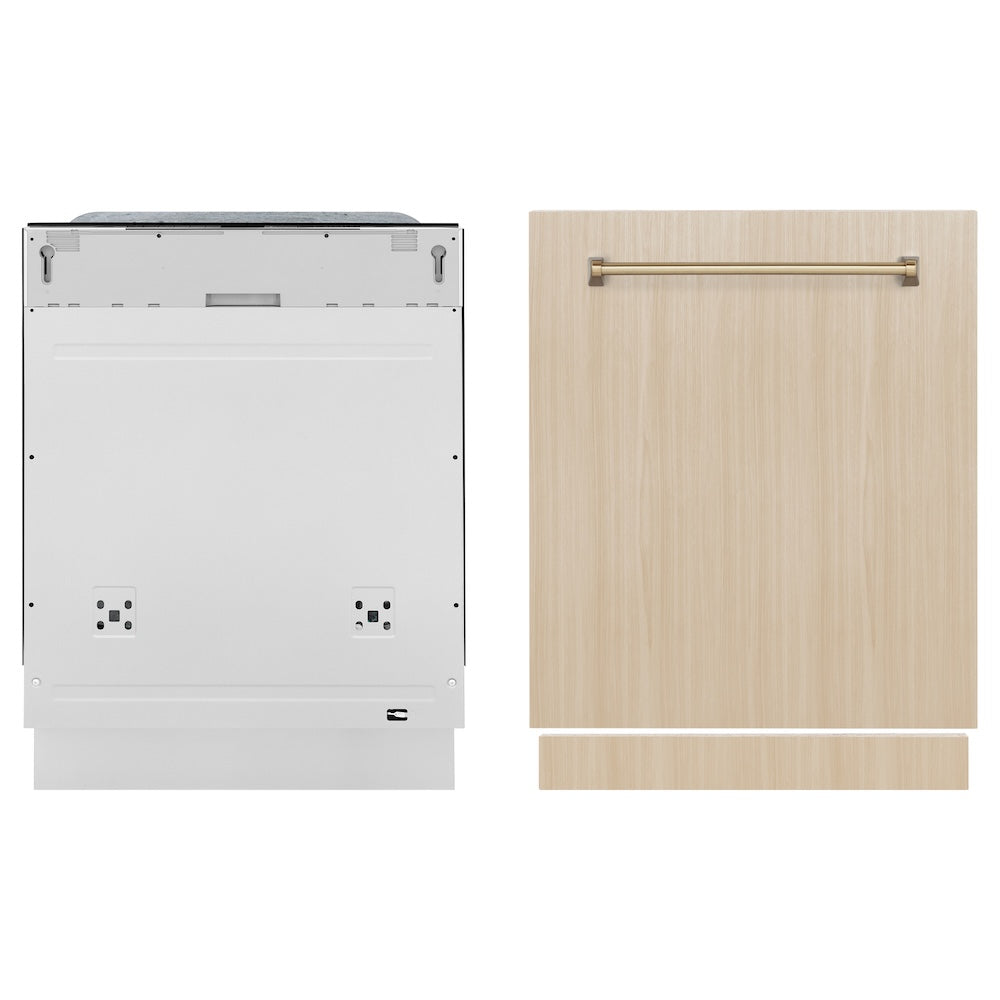 ZLINE Autograph Edition 24 in. Monument Series 3rd Rack Top Touch Control Tall Tub Dishwasher in Custom Panel Ready with Champagne Bronze Handle, 45dBa (DWMTZ-24-CB)